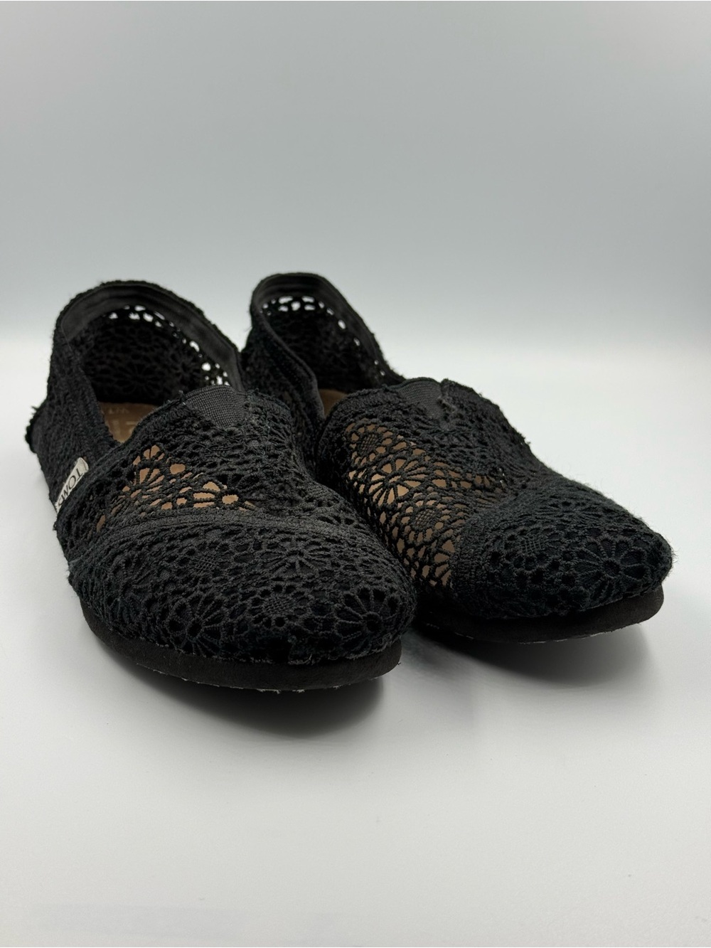 TOMS Black Crochet Slip-On Flats Women's Shoes Size 7.5 Lace Ballet Whimsigoth